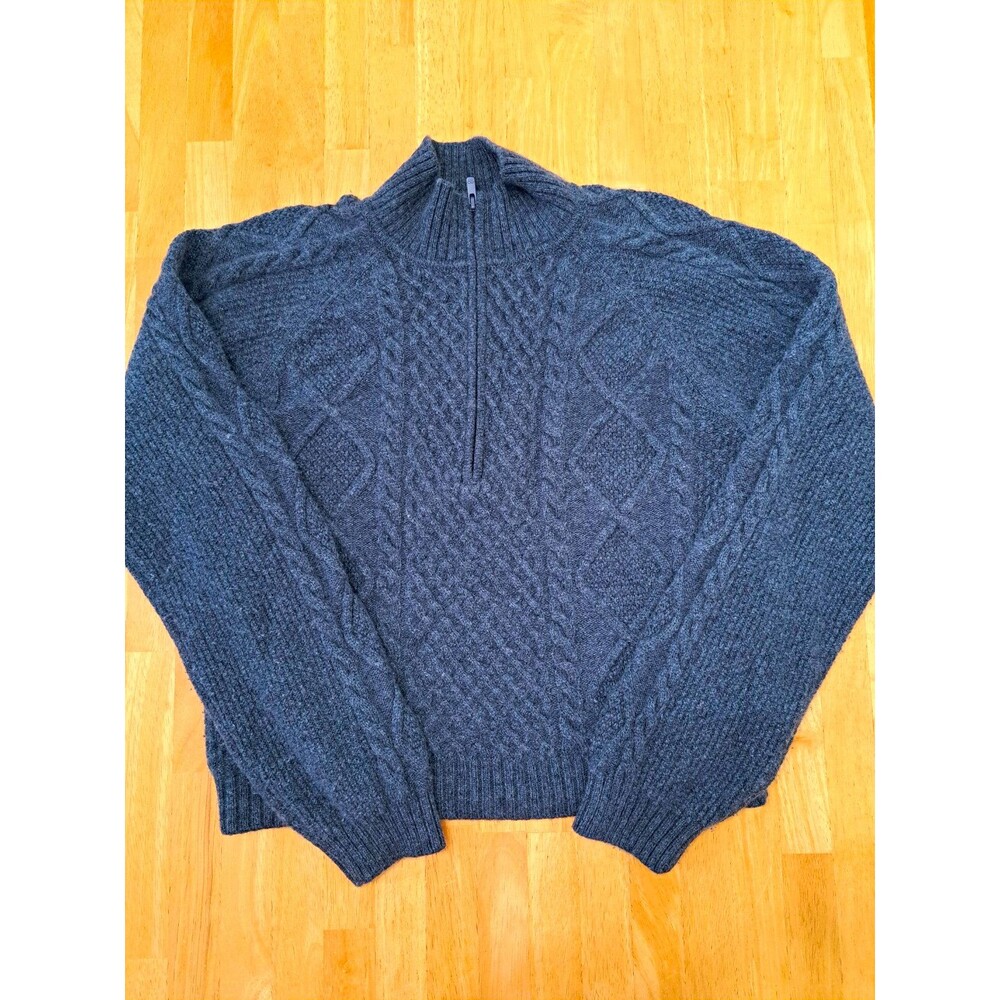 Aritzia Sunday Best Women’s L Gray Cable Knit Quarter Zip Mock Neck Sweater